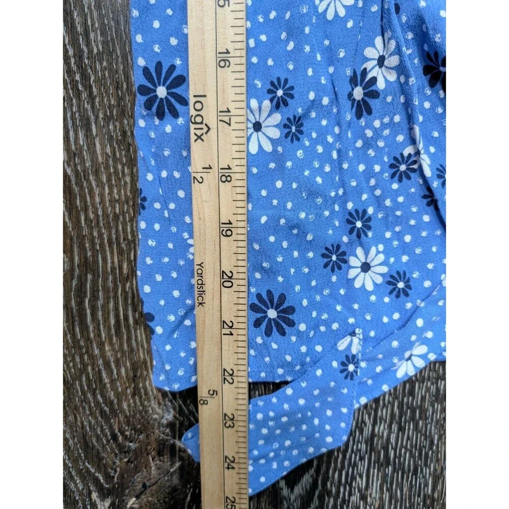 Talbots‎ Blue Floral Wrap Top Poet Sleeve Blouse Small